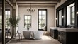 © Fred - Luxury farmhouse decor with rich black accents bathroom