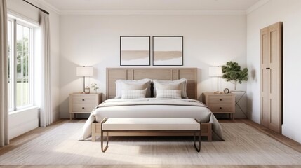 Wall Mural - Modern farhmouse decor bedroom with wood accents and pale colors