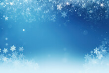 Banner with blue snowy winter Christmas background with white falling snowflakes and place for text