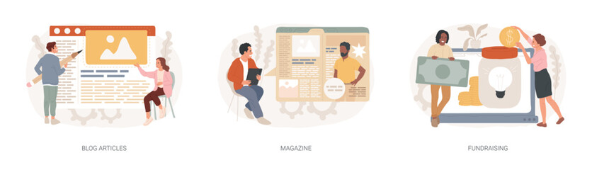 Wall Mural - news source isolated concept vector illustration set. our blog, magazine, fundraising, subscribe for