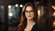 Young beautiful woman isolated portrait, Student girl wearing glasses closeup studio shot, Young businesswoman smiling indoor, People, beauty, student lifestyle, business concept