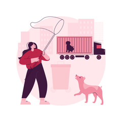 Poster - Animal control service abstract concept vector illustration. Animal population control, rescue service, catching of stray dogs and cats, dead body removal, urbanistic problems abstract metaphor.