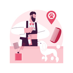 Poster - Grooming salon abstract concept vector illustration. Grooming appointment in salon, mobile pet service, beauty shop, doggie day spa, haircut, paws treatment parlor, animal care abstract metaphor.