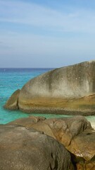 Wall Mural - Paradise beach between rocks on Similan islands, Thailand. Vertical video