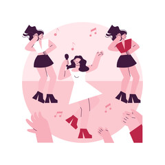 Poster - Popular music abstract concept vector illustration. Popular singer tour, pop music industry, top chart artist, musical band production service, recording studio, book for event abstract metaphor.