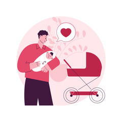 Poster - Fatherhood care abstract concept vector illustration. Fatherhood institute, care and domestic work, together at home, fathers day, relationship with child, happy kid family abstract metaphor.