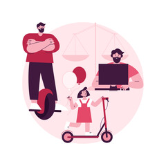 Poster - Balancing father time abstract concept vector illustration. Work life balance, business dad at home, father daughter son, happy family, time together, focus on career, fatherhood abstract metaphor.