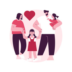Poster - Caring adoptive fathers abstract concept vector illustration. Foster care, father in adoption, happy interracial family, having fun, together at home, childless couple abstract metaphor.