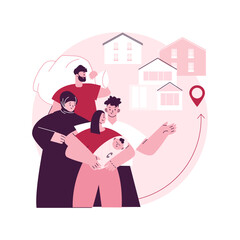 Poster - resettlement of persons abstract concept vector illustration. resettlement, refugee camp, displaced 