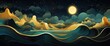 sea and mountain illustration of dark and golden colors in a starry sky