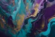 Purple and turquoise abstract art with marble swirls, agate ripples, luxury, natural background, and gold glitter. Generative AI