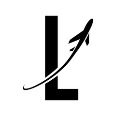 Black Futuristic Letter L Icon with an Airplane