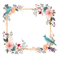 Watercolor Floral and bird frame Illustration, Generative Ai