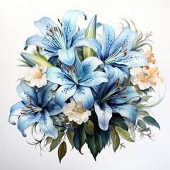 beautiful blue lily bouquet magical isolated on white background