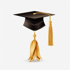 Wall Mural - Student graduation cap with gold tassel and ribbon on white background