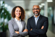 © AI_images - Happy confident business team people two Latin and African American colleagues standing in office