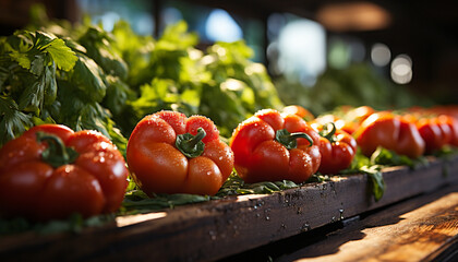 Poster - Fresh organic vegetables on wooden table, a healthy summer salad generated by AI