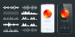 © 32 pixels - Online audio player user interface, smartphone app UI design. Music, media streaming and listening platform. Responsive mobile application. Neumorphism. Various sound waves. Vector illustration