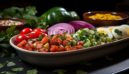 Wall Mural - Fresh, healthy salad tomato, onion, carrot, bell pepper, parsley generated by AI