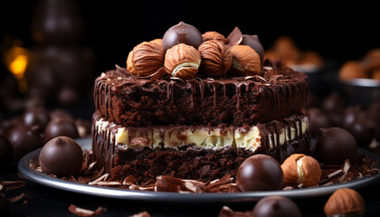 Wall Mural - A decadent homemade chocolate cake, a sweet indulgence for celebration generated by AI