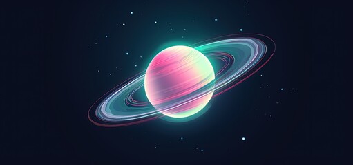 Wall Mural - illustration flat design style of Saturn star planet, Generative Ai