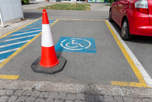 Parking Only For Disabled Drivers. Free Parking Space For PWD; Indicated By Road Markings And Information Sign. Adapted Spaces For Disabled Person. Inclusion.