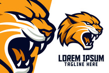 Smilodon Animal Template For Tiger Sport And Esport: Sabertooth Mascot Head Logo, Saber-Toothed Tiger Icon Badge Emblem