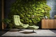 Modern room with Nordic-inspired moss feature wall. Generative AI