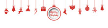 Hanging Christmas Icons And New Year Greetings, Banner, Card. Illustrator Vector