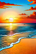 Sea beach at sunset - Comic book style seascape