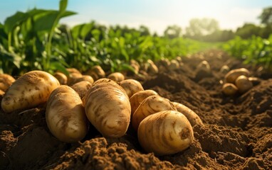 Wall Mural - Organic farm yields fresh potato crops. Generative AI