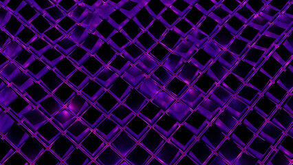 Poster - Virtual grid with water wave effect. Action. Square grid moves in waves with water sheen. Abstract square mesh pool with moving waves on black background