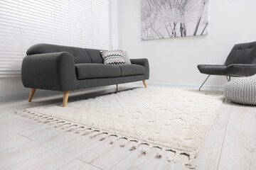 Poster - living room with soft carpet and stylish furniture. modern design
