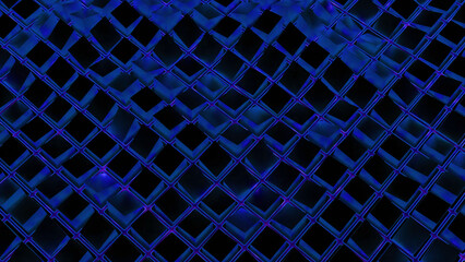 Poster - Virtual grid with water wave effect. Action. Square grid moves in waves with water sheen. Abstract square mesh pool with moving waves on black background