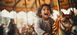 little girl having fun on merry go round carousel