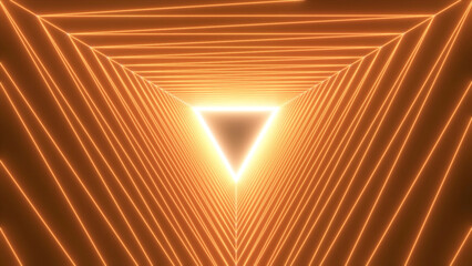 Poster - Glowing 3d tunnel of triangles with flashing. Motion. Space tunnel of glowing triangles. Triangular tunnel with glowing and flashing center