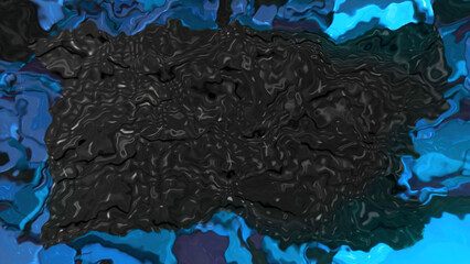 Poster - Abstract background with moving 3d textures of liquid masses. Motion. Molten liquid textures move in animation. Dark liquid in square moves on background of colors