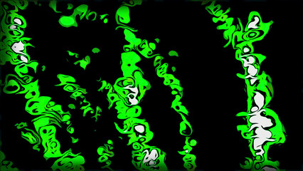 Poster - Liquid pattern of paints moving in lines. Motion. Round spots of paint in lines of pattern on black background. Abstract molecular chains made of liquid paint