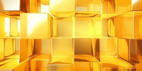 Yellow Glass Creative Abstract Geometric Texture. Screen Wallpaper. Digiral Art. Abstract Bright Surface Geometrical Horizontal Background. Ai Generated Vibrant Texture Pattern.