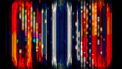 Poster - Animation with moving colorful lines in musical style. Motion. Vertical stripes move in musical style on black background. Electronic animation with lines and stripes