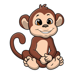 Wall Mural - Cute little monkey cartoon on white background