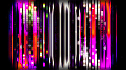 Poster - Animation with moving colorful lines in musical style. Motion. Vertical stripes move in musical style on black background. Electronic animation with lines and stripes