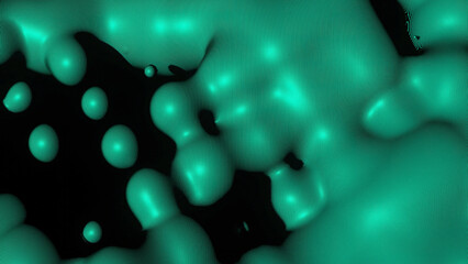 Poster - Animation with moving liquid droplets. Design. Liquid with rounded droplets moving in waves. Moving liquid on black background