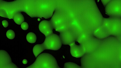 Poster - Moving liquid on black background. Design. Liquid 3d matter with droplets and wave motion. Liquid moves in waves with drops
