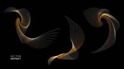 Wall Mural - set of gold wavy graphic elements. dotted shapes. abstract vector illustration.