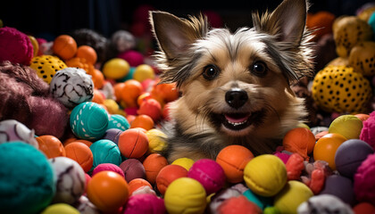 Canvas Print - Cute puppy playing with colorful ball, bringing joy and fun generated by AI