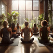 © digitizesc - Women exercising in fitness studio yoga classes