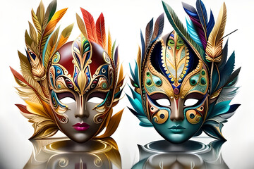 Wall Mural - Realistic luxury carnival mask with colorful feathers.