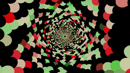 Poster - A long dark tunnel. Design. Multi-colored walls of the pattern flashing in turn made in 3d format.