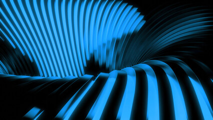 Poster - 3D animation with moving stream of lines into hole. Design. 3D lines move in ceiling of tunnel going down. 3D structure of whirlpool of lines on black background